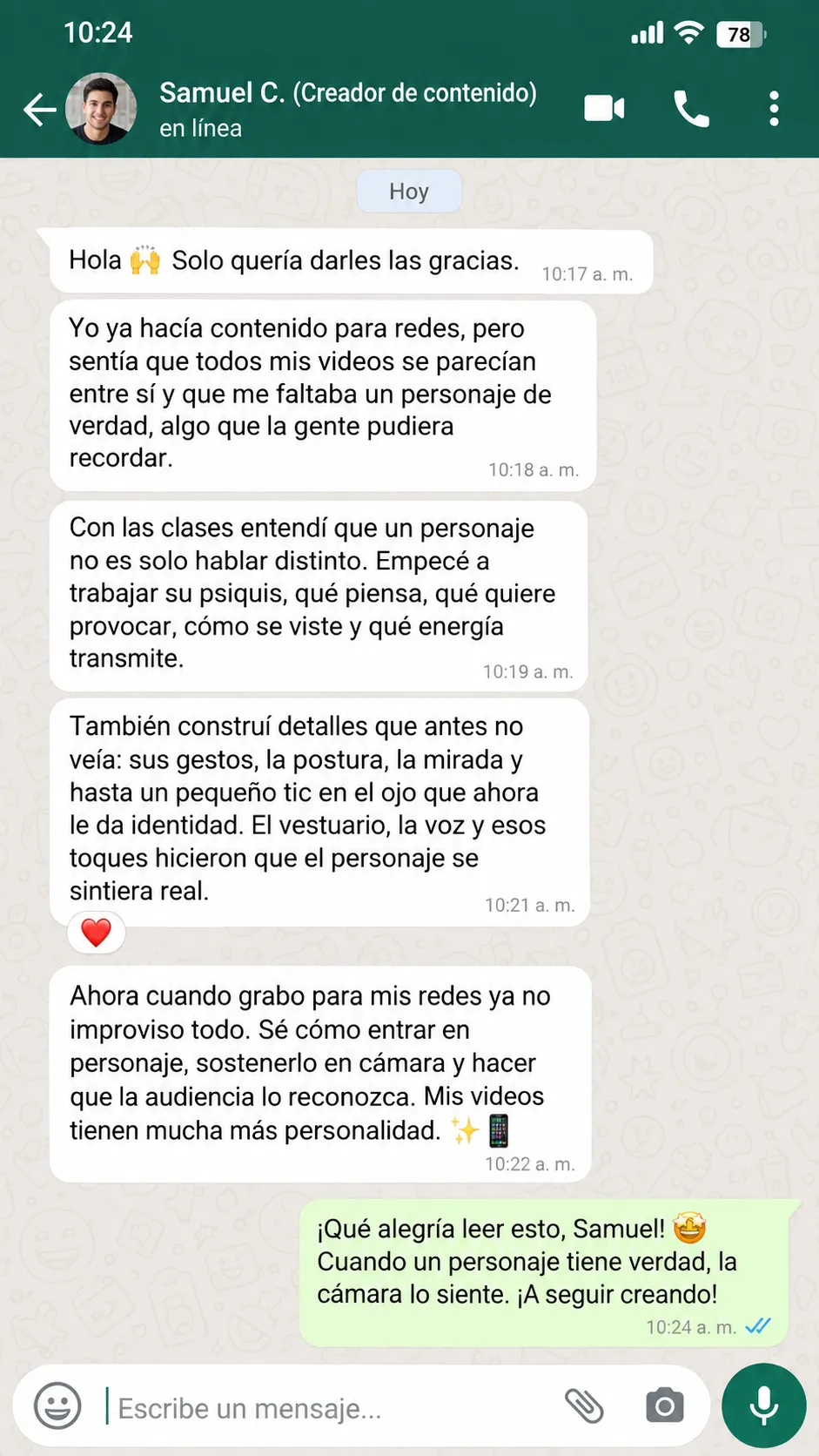 Captura del mensaje de Samuel C.